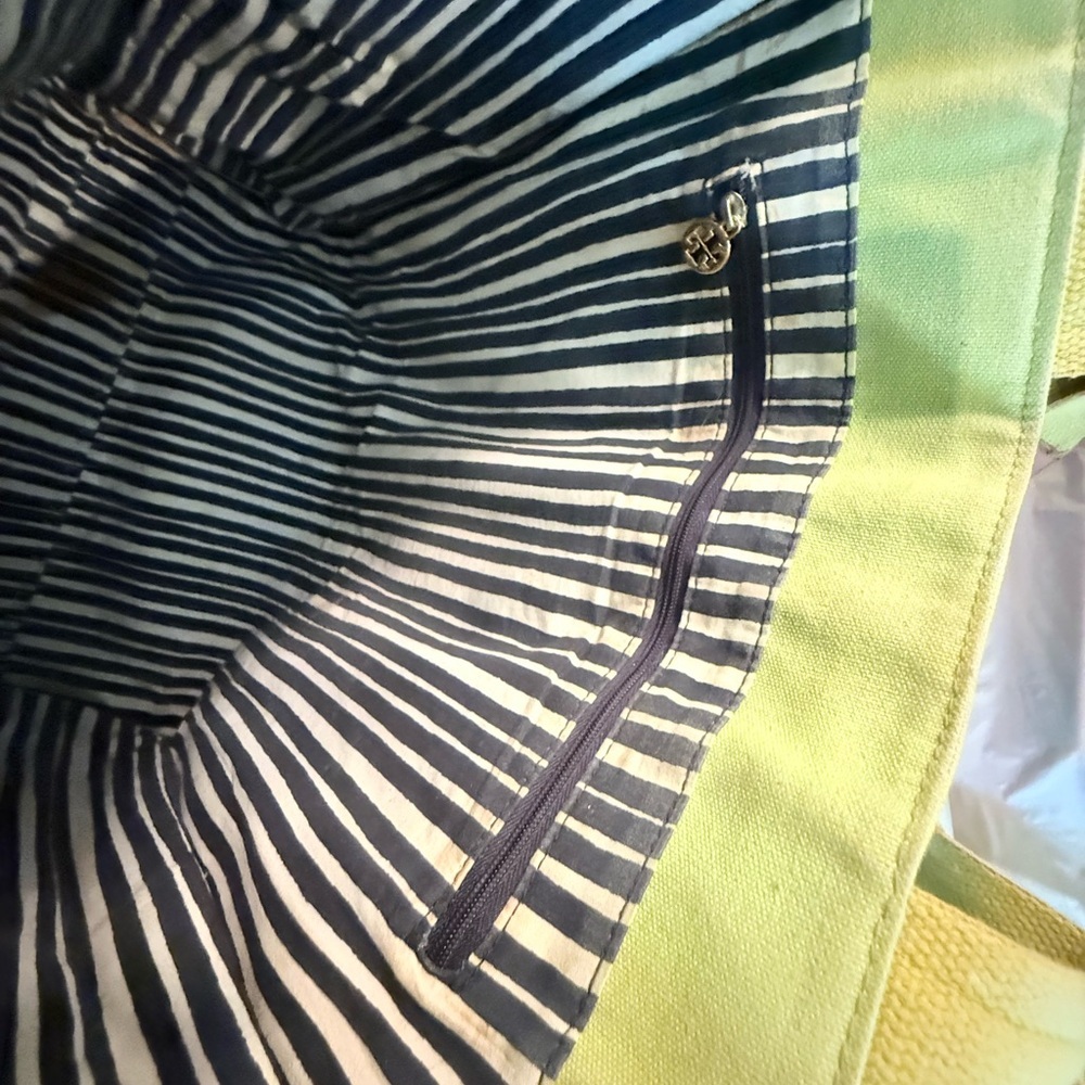 Tory Burch Large Lime Green Canvas Brown Leather Tote Bag MSRP $358 - Picture 14 of 16